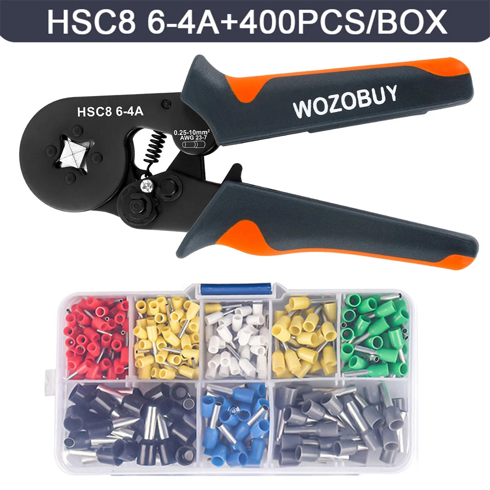 WOZOBUY Hexagonal Self-Adjustable Ratchet,Ferrule Crimping Tool Kit, Crimper Kit with 400/800/1200/1800/1900pcs Wire Terminals