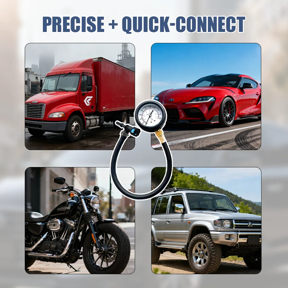 Fuel Pressure Test Kit, 0-100psi/0-7bar Pressure Tester, 6.3/7.89/9.49 Interface, Suitable For Cars, Motorcycles, And Trucks.