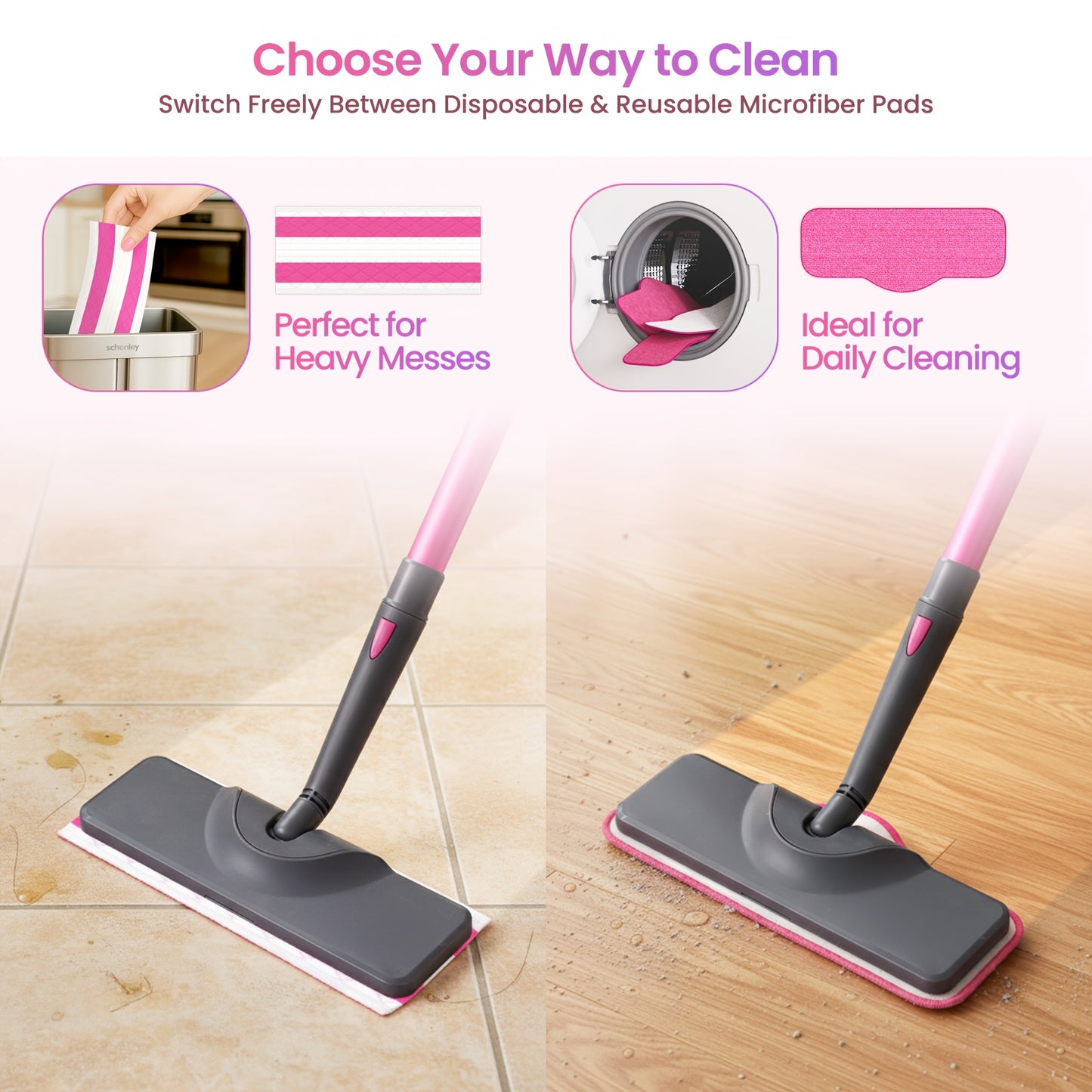 Schenley Hestia Steam Mop Cleaner | Detachable Handheld Steamer for Hardwood, Laminate, Tiles, and Grout Cleaning with 18-in-1 Accessories and Washable Microfiber Pads, 110V-130V Power Supply