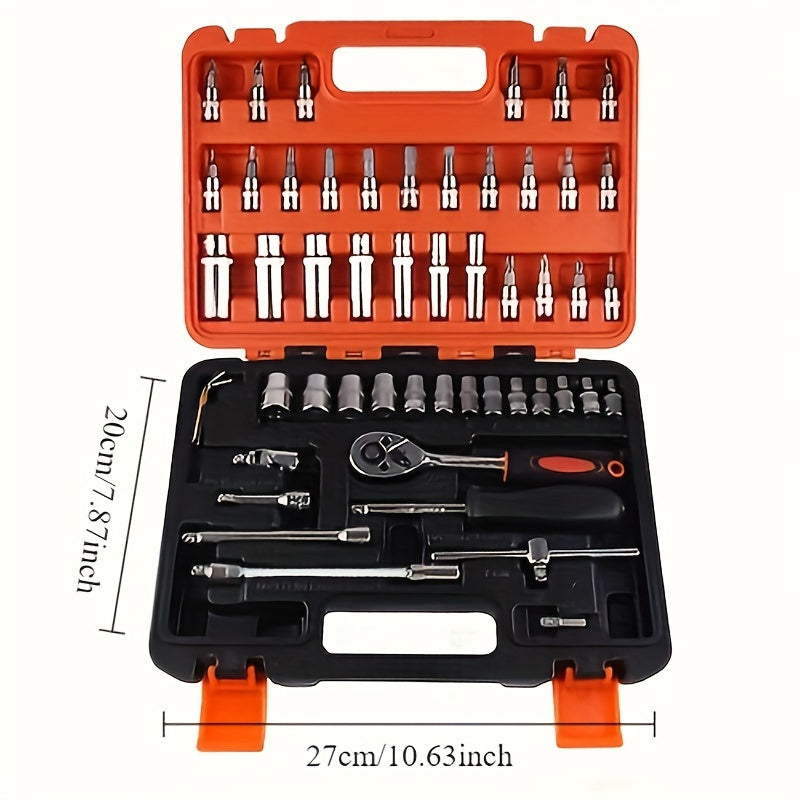 53pcs Multifunctional Auto Repair Tool Set - Professional Motorcycle Repair Tool Set, Durable Metal Hand Tools, With Storage Box, Including Ratchet Wrench, Screwdriver, Socket, Ideal Christmas Gift For Dad And Children