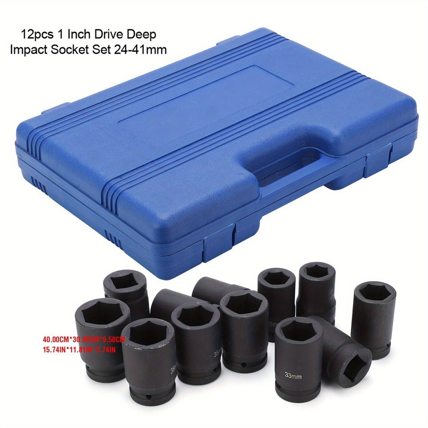 12pcs 1 Inch Drive Deep Impact Socket Set, 24-41mm, Durable Other Metal Construction, Professional Quality Hand Tools for Automotive and Home Maintenance