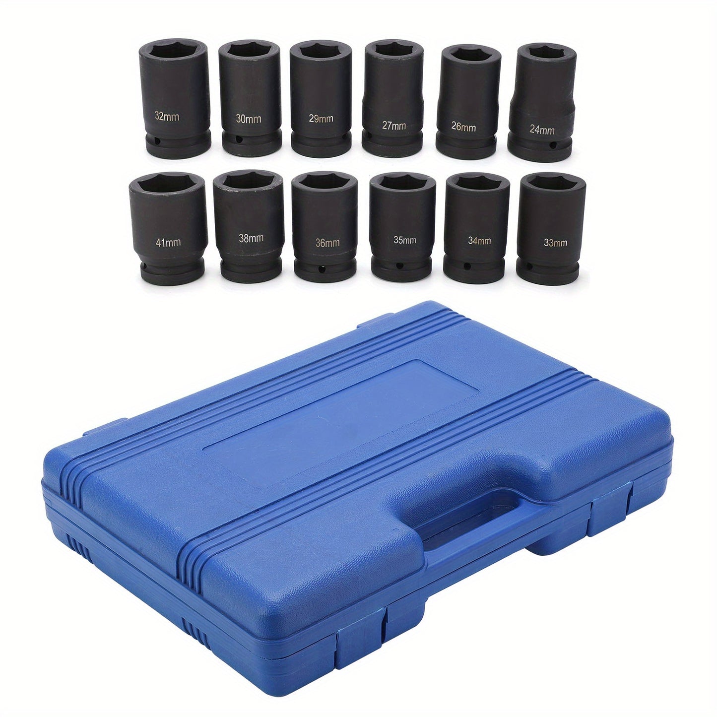 12pcs 1 Inch Drive Deep Impact Socket Set, 24-41mm, Durable Other Metal Construction, Professional Quality Hand Tools for Automotive and Home Maintenance