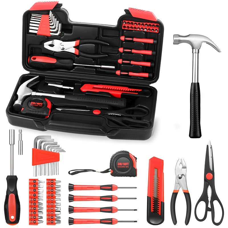 24/32/39 Pink Household Tool Set, Sturdy Metal Hand Tool Kit, Classic Barn Style Toolbox, Durable Metal Hand Tools for Women, DIY Home Repair Kit