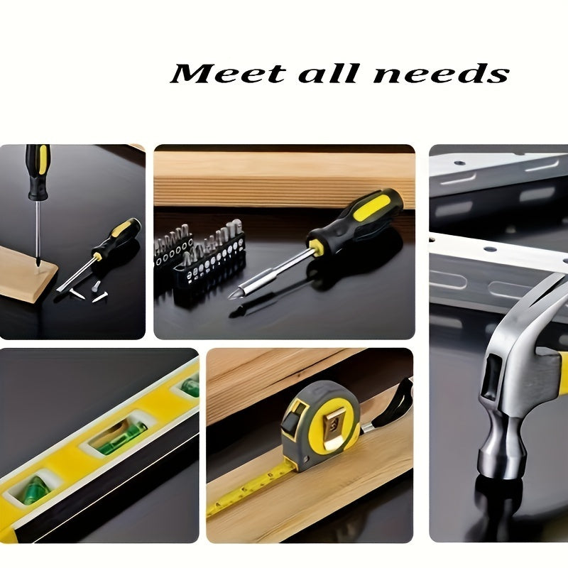 9pcs Durable Metal Homeowner Tool Set, Essential Hand Tools Kit with Non-Electric Manual Tools, Includes Hammer, Pliers, Screwdrivers, Measuring Tape, and Storage Case