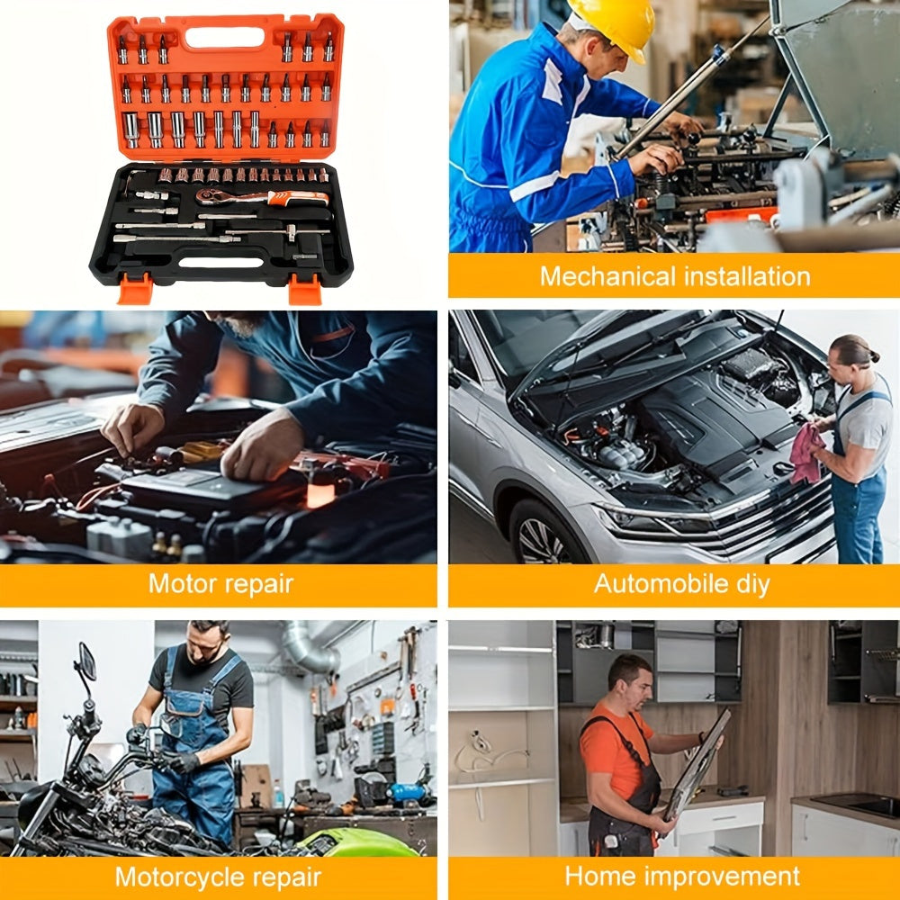 53pcs Multifunctional Auto Repair Tool Set - Professional Motorcycle Repair Tool Set, Durable Metal Hand Tools, With Storage Box, Including Ratchet Wrench, Screwdriver, Socket, Ideal Christmas Gift For Dad And Children