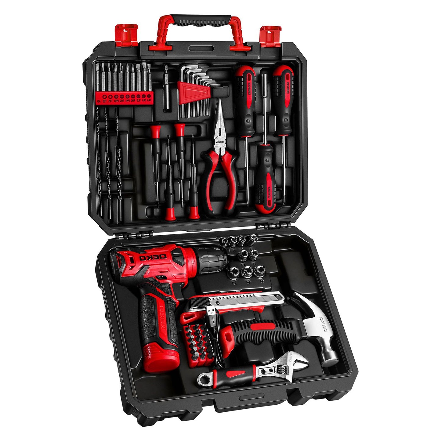 119/151PCS Power Tool Box Set With 8V/12V Cordless Drill / Driver, Hammer, Wrench, Screwdriver and Utility Knife | All in One Hand Tools kit | Household Tool Set | Electric Drill Tool Kit | for Garden, DIY, Home Repairs | Gif
