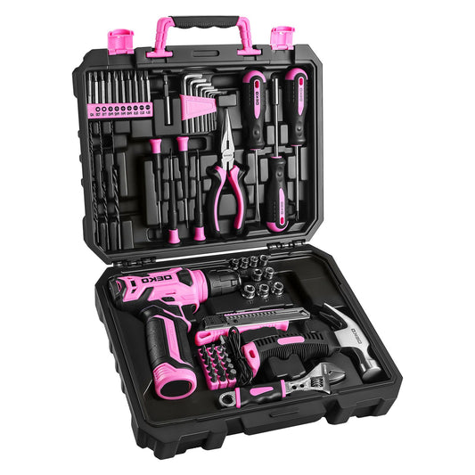 119/151PCS Power Tool Box Set With 8V/12V Cordless Drill / Driver, Hammer, Wrench, Screwdriver and Utility Knife | All in One Hand Tools kit | Household Tool Set | Electric Drill Tool Kit | for Garden, DIY, Home Repairs | Gif