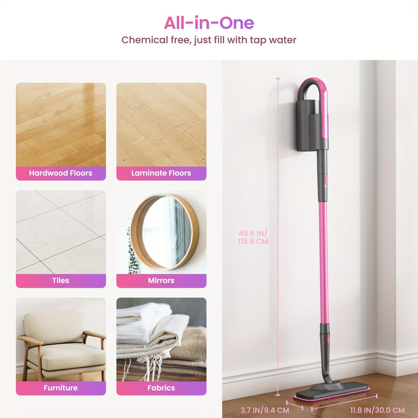 Schenley Hestia Steam Mop Cleaner | Detachable Handheld Steamer for Hardwood, Laminate, Tiles, and Grout Cleaning with 18-in-1 Accessories and Washable Microfiber Pads, 110V-130V Power Supply