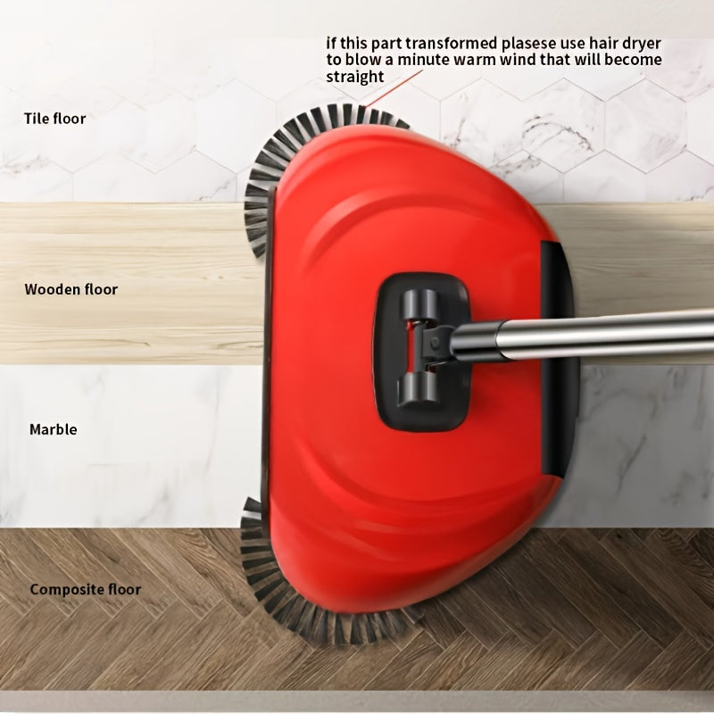 3-in-1 Cordless Push Broom Dustpan & Mop Combo - Lightweight Ergonomic Handle, Durable Plastic for Hardwood Floors & Tile - Space-Saving Multi-Functional Cleaning Tool for Home Use, Modern Aesthetic, Efficient Design