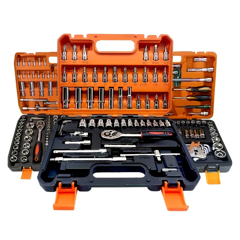 53pcs Multifunctional Auto Repair Tool Set - Professional Motorcycle Repair Tool Set, Durable Metal Hand Tools, With Storage Box, Including Ratchet Wrench, Screwdriver, Socket, Ideal Christmas Gift For Dad And Children