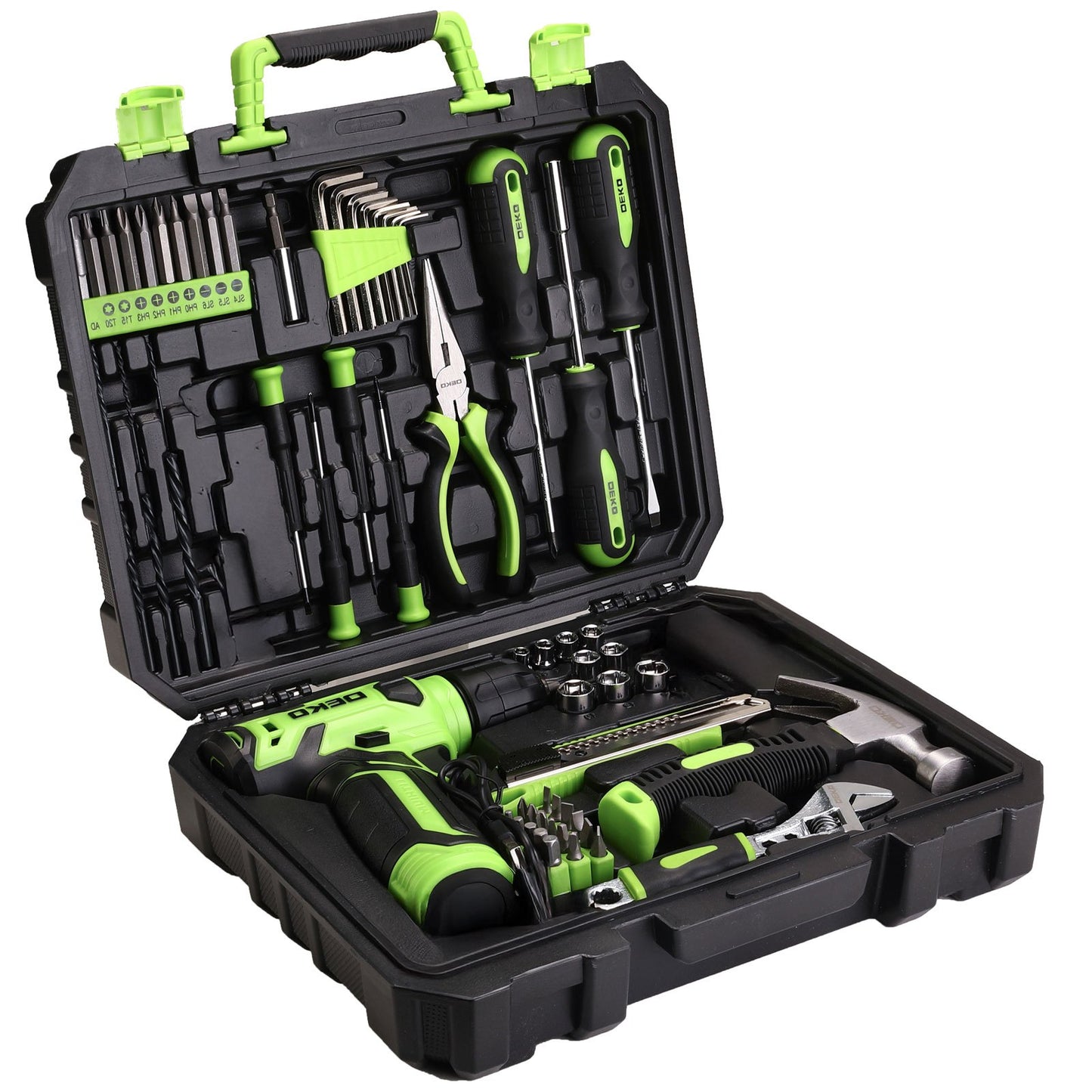 119/151PCS Power Tool Box Set With 8V/12V Cordless Drill / Driver, Hammer, Wrench, Screwdriver and Utility Knife | All in One Hand Tools kit | Household Tool Set | Electric Drill Tool Kit | for Garden, DIY, Home Repairs | Gif