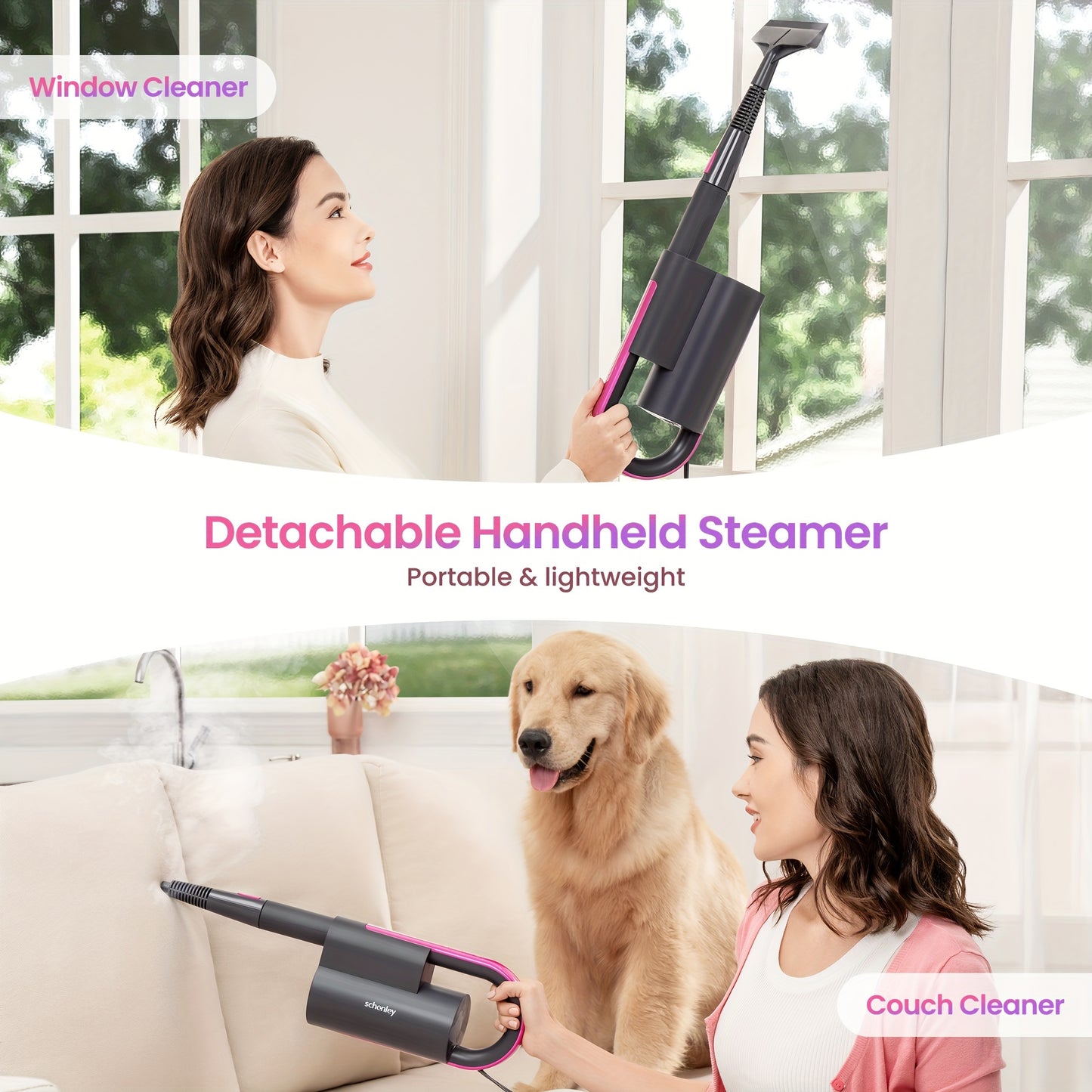 Schenley Hestia Steam Mop Cleaner | Detachable Handheld Steamer for Hardwood, Laminate, Tiles, and Grout Cleaning with 18-in-1 Accessories and Washable Microfiber Pads, 110V-130V Power Supply