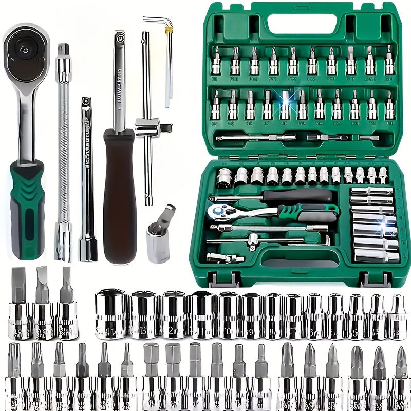 53pcs Multifunctional Auto Repair Tool Set - Professional Motorcycle Repair Tool Set, Durable Metal Hand Tools, With Storage Box, Including Ratchet Wrench, Screwdriver, Socket, Ideal Christmas Gift For Dad And Children