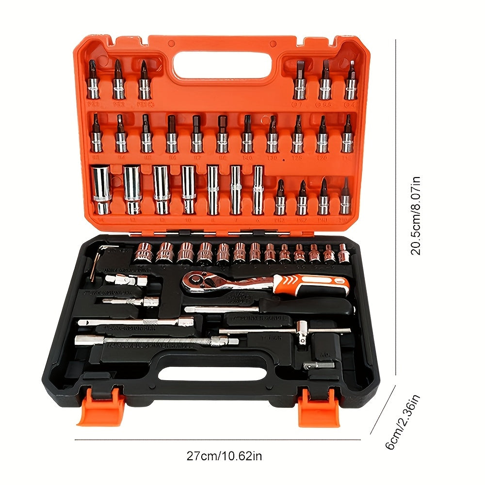 53pcs Multifunctional Auto Repair Tool Set - Professional Motorcycle Repair Tool Set, Durable Metal Hand Tools, With Storage Box, Including Ratchet Wrench, Screwdriver, Socket, Ideal Christmas Gift For Dad And Children