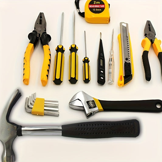 9pcs Durable Metal Homeowner Tool Set, Essential Hand Tools Kit with Non-Electric Manual Tools, Includes Hammer, Pliers, Screwdrivers, Measuring Tape, and Storage Case