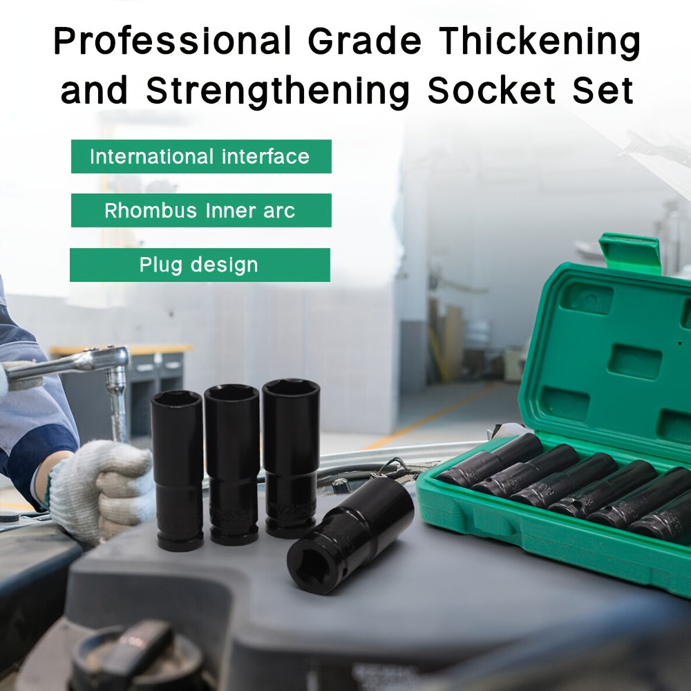 10-Piece Deep Impact Socket Set - 1/2 Inch Drive Long Reach Thin Wall Sockets for Industrial Hand Tools - Heavy-Duty, High-Torque, and Corrosion-Resistant Sockets for 8-24mm Bolts and Nuts