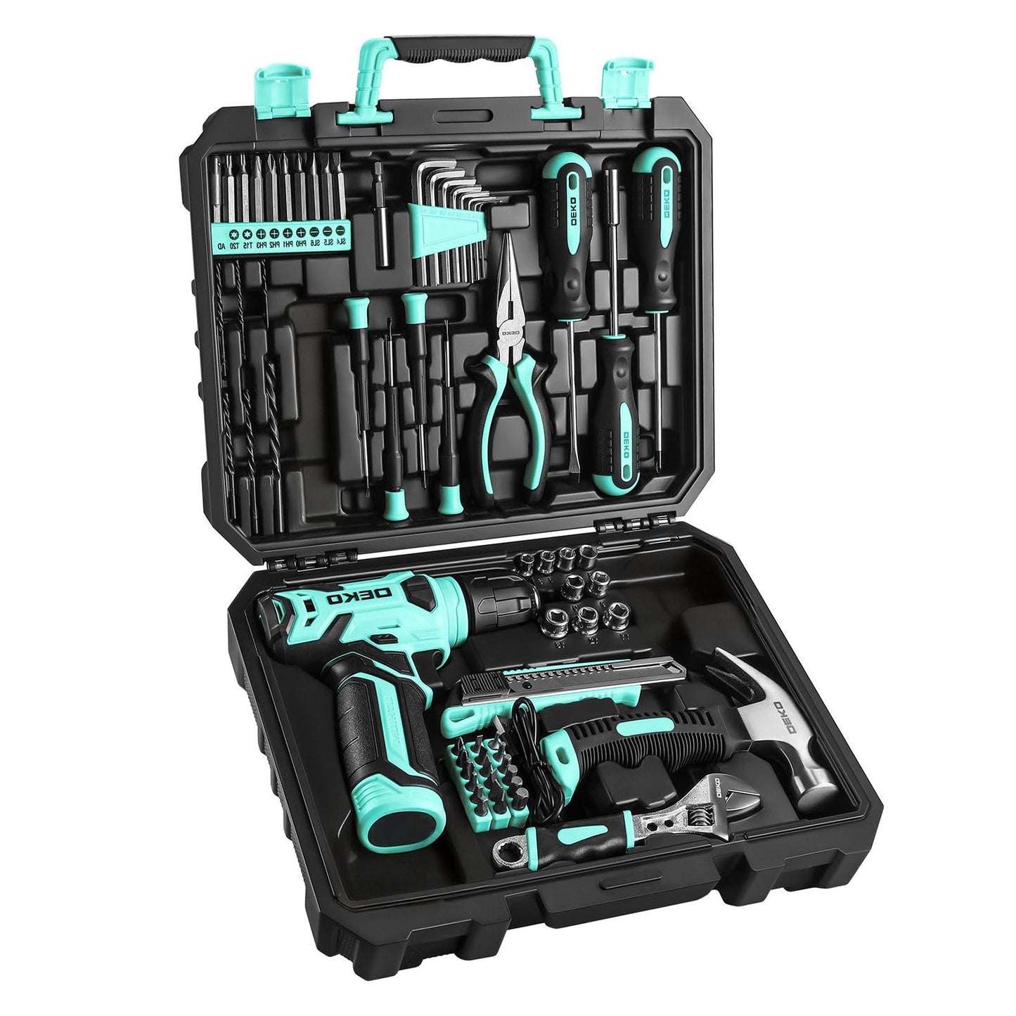 119/151PCS Power Tool Box Set With 8V/12V Cordless Drill / Driver, Hammer, Wrench, Screwdriver and Utility Knife | All in One Hand Tools kit | Household Tool Set | Electric Drill Tool Kit | for Garden, DIY, Home Repairs | Gif