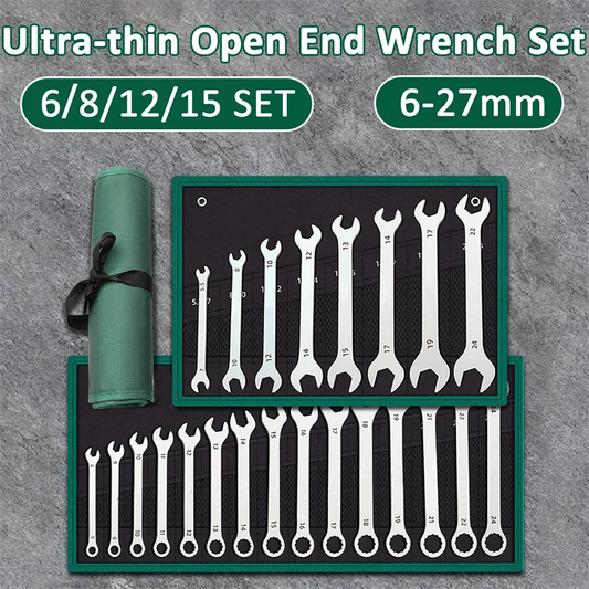 Ultra-thin Open End Wrench Set 6-27mm Plum Wrenches Combination Universal Dual Heads Ratchet Spanner Set Car Repairing Tools