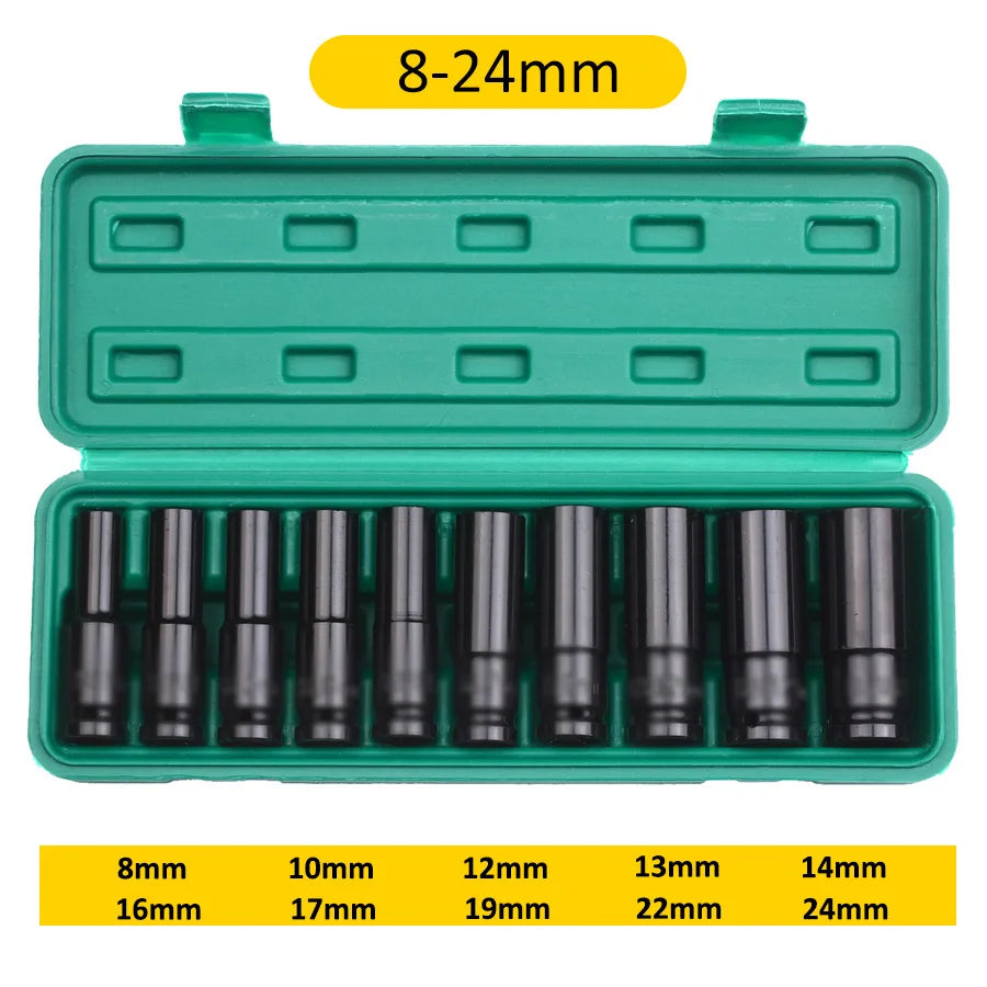 1/2Inch Drive 6-Point Impact Socket Set 10-20 pcs/set Metric Sizes Carbon Steel Impact Socket Set with Hard Storage Box