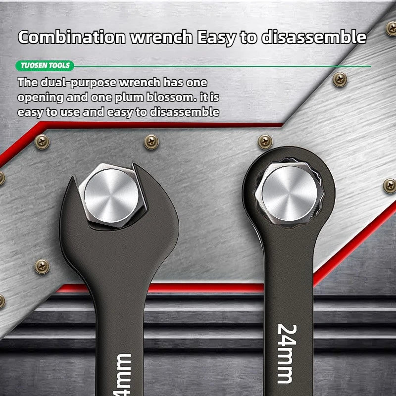 TUOSEN Dual Purpose 8-24mm Auto Repair Plum Blossom Opening Black Wrench Bag Set with Multiple Combinations for Easy Carrying