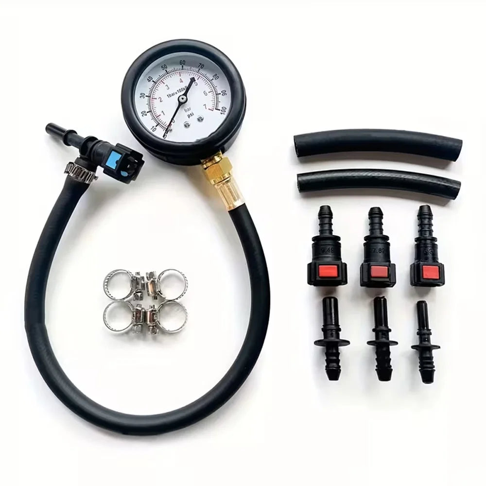 Fuel Pressure Test Kit, 0-100psi/0-7bar Pressure Tester, 6.3/7.89/9.49 Interface, Suitable For Cars, Motorcycles, And Trucks.
