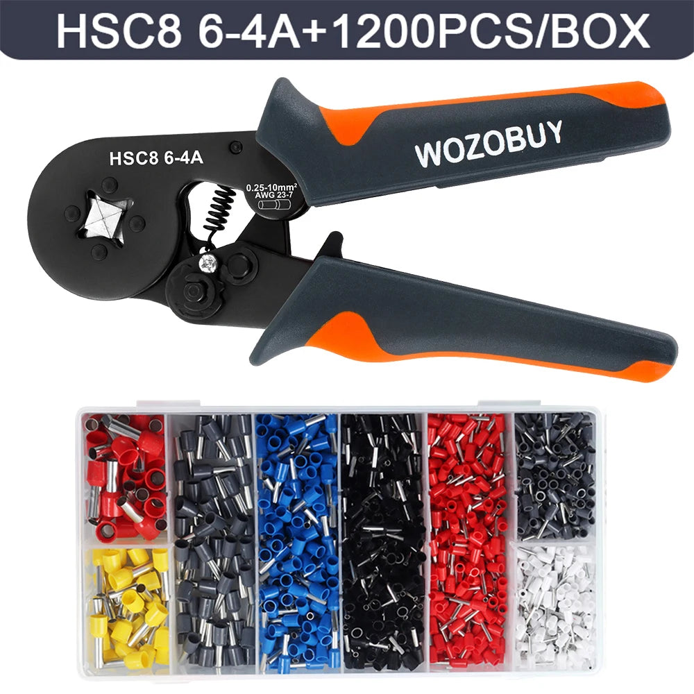 Ferrule Crimping Tool Kit with Ferrules Terminals, WOZOBUY Self-adjustable Ratchet Wire Crimper for Electrical Wire Connectors