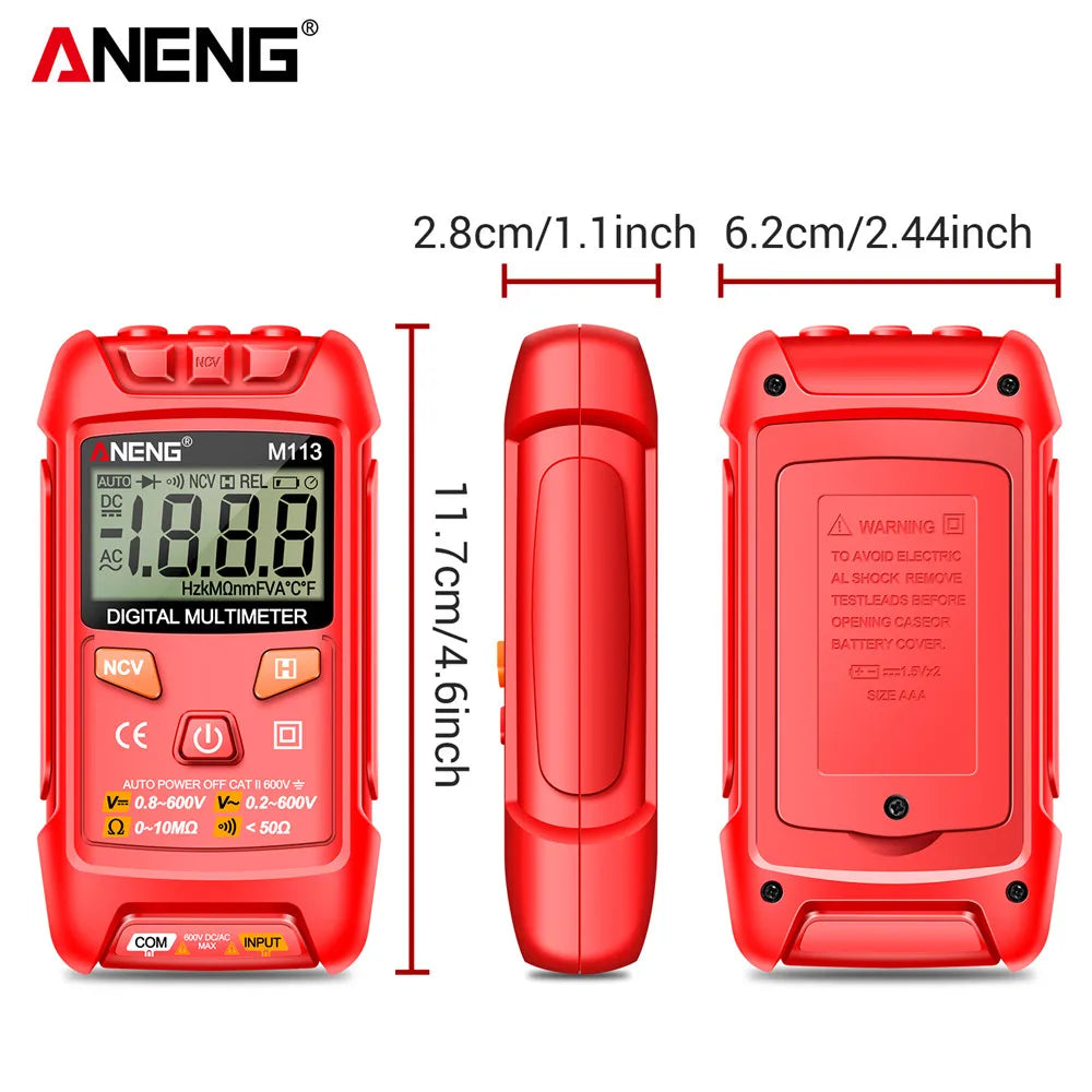 ANENG M113 Inteligent Multimeter 1999 Count Digital AC/DC Voltage Meter Ohm NCV Measuring Mini Instruments Electricity Test Tool