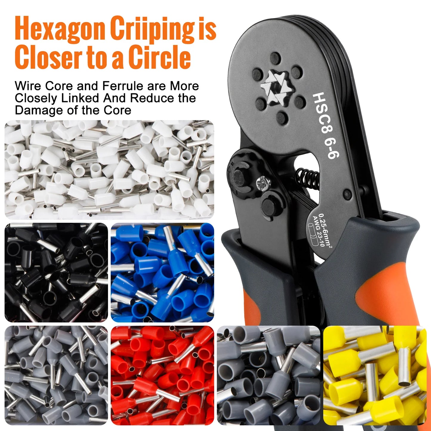 WOZOBUY Hexagonal Self-Adjustable Ratchet,Ferrule Crimping Tool Kit, Crimper Kit with 400/800/1200/1800/1900pcs Wire Terminals