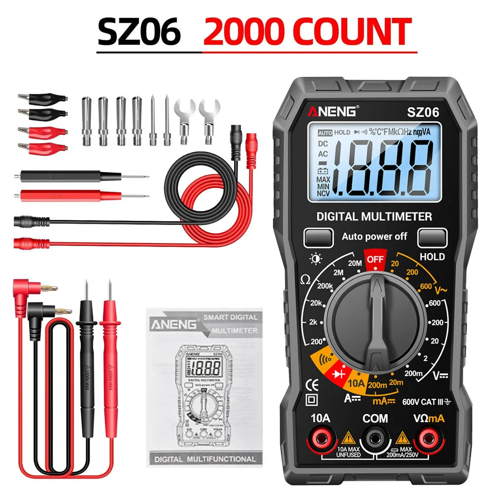 ANENG SZ06 Multimeter 2000 Diode Ohm Professional Smart Mini Multimetro Counts Digital AC/DC Voltage DC Current Tester Tools