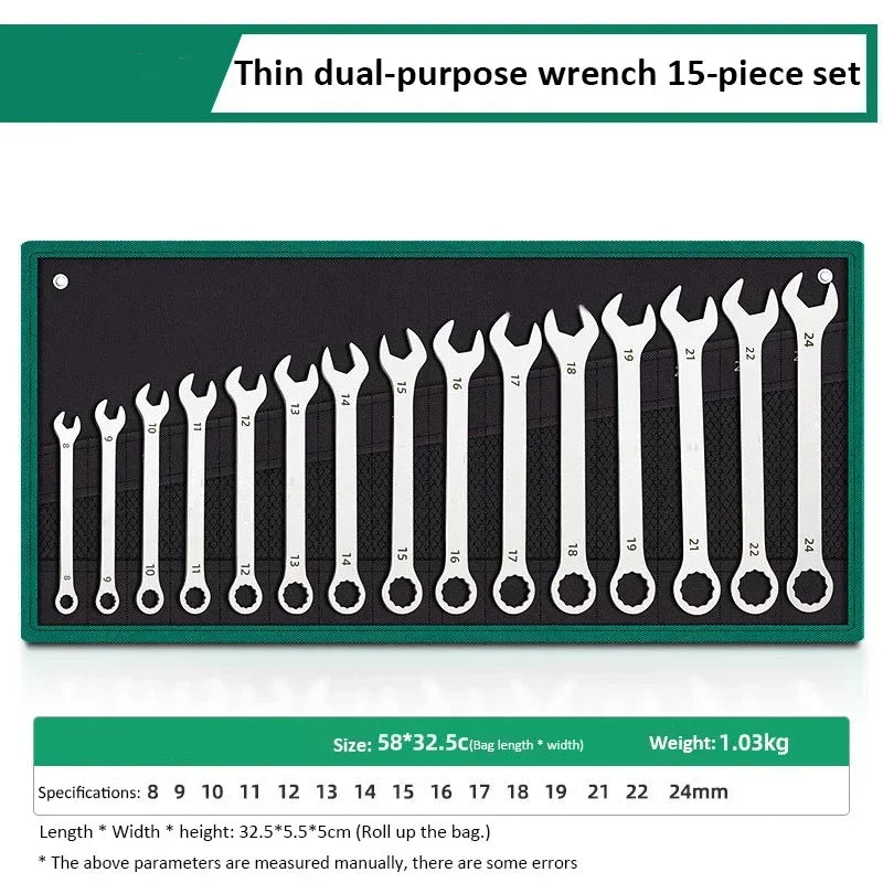 Ultra-thin Open End Wrench Set 6-27mm Plum Wrenches Combination Universal Dual Heads Ratchet Spanner Set Car Repairing Tools