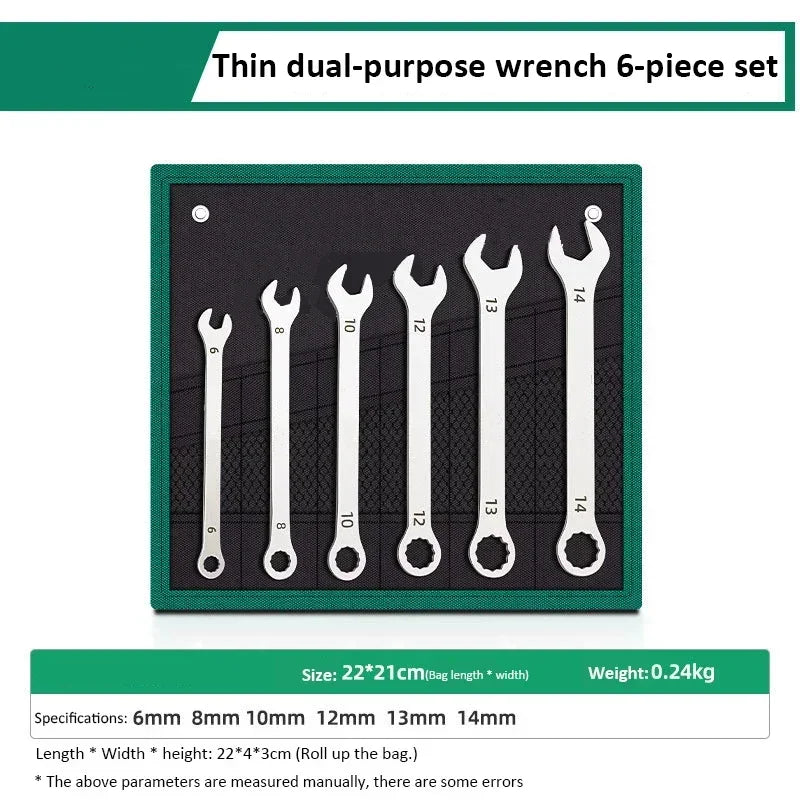 Ultra-thin Open End Wrench Set 6-27mm Plum Wrenches Combination Universal Dual Heads Ratchet Spanner Set Car Repairing Tools
