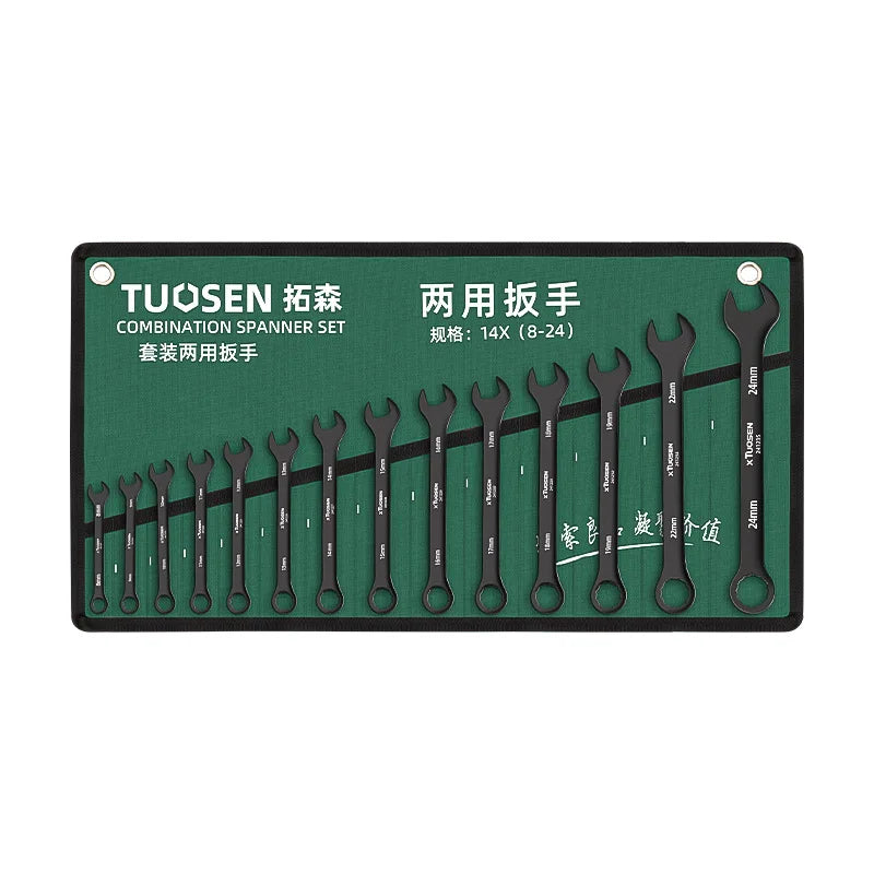TUOSEN Dual Purpose 8-24mm Auto Repair Plum Blossom Opening Black Wrench Bag Set with Multiple Combinations for Easy Carrying