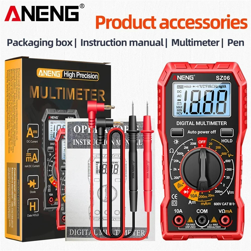 ANENG SZ06 Multimeter 2000 Diode Ohm Professional Smart Mini Multimetro Counts Digital AC/DC Voltage DC Current Tester Tools