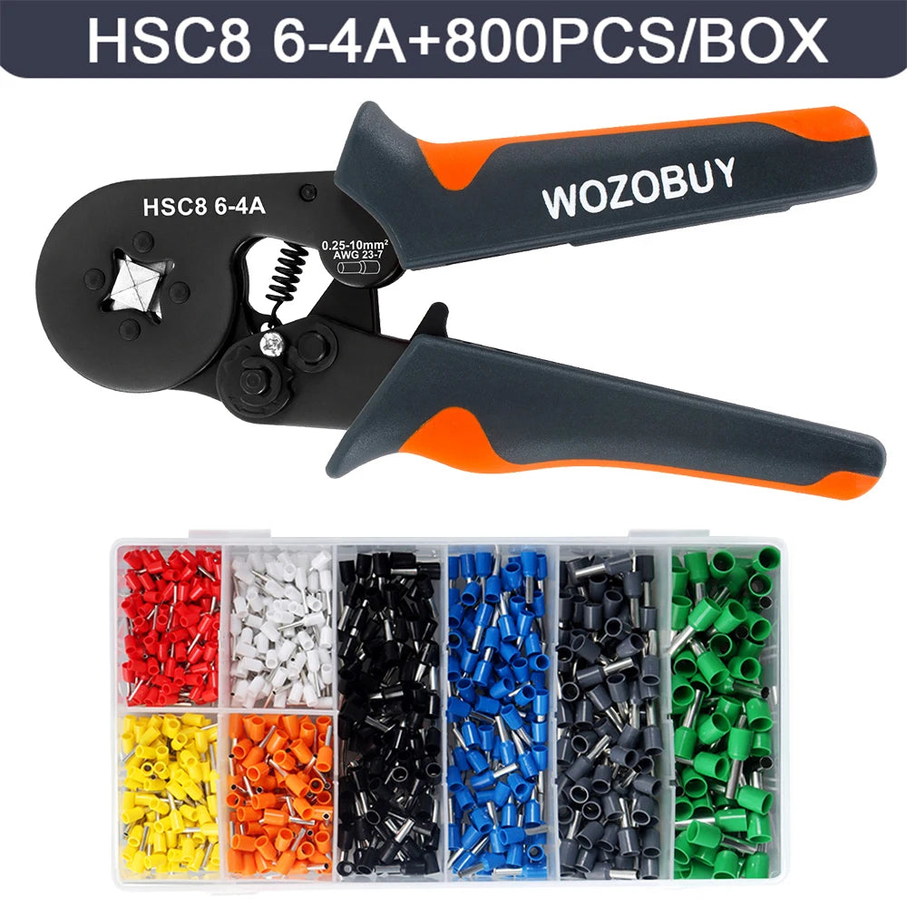 WOZOBUY Hexagonal Self-Adjustable Ratchet,Ferrule Crimping Tool Kit, Crimper Kit with 400/800/1200/1800/1900pcs Wire Terminals