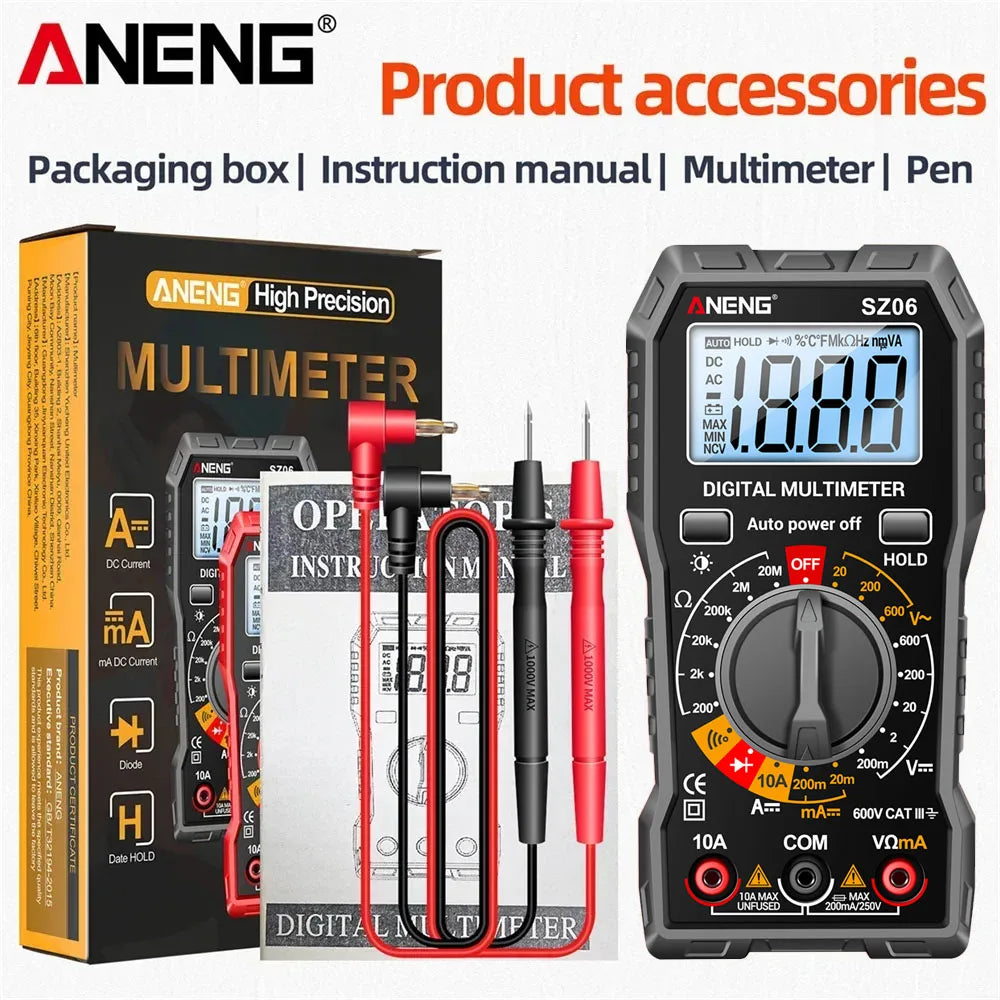 ANENG SZ06 Multimeter 2000 Diode Ohm Professional Smart Mini Multimetro Counts Digital AC/DC Voltage DC Current Tester Tools