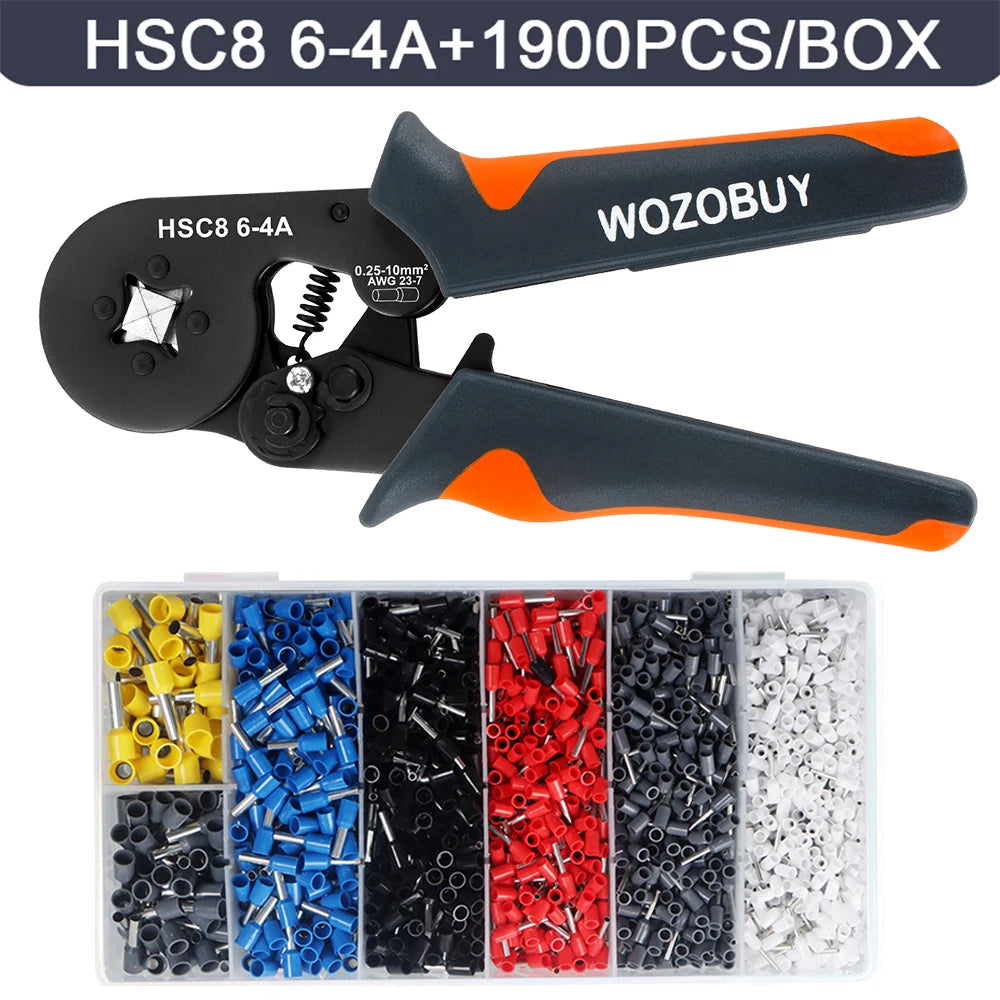 WOZOBUY Hexagonal Self-Adjustable Ratchet,Ferrule Crimping Tool Kit, Crimper Kit with 400/800/1200/1800/1900pcs Wire Terminals