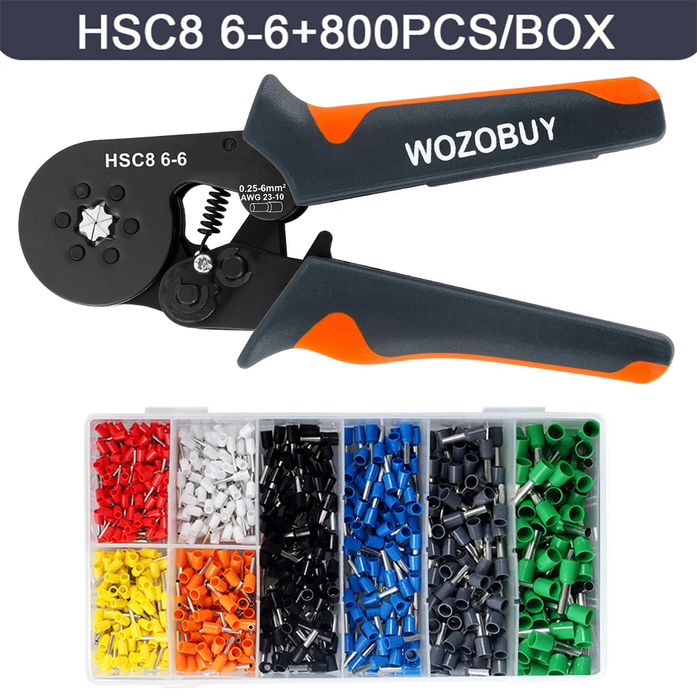 Ferrule Crimping Tool Kit with Ferrules Terminals, WOZOBUY Self-adjustable Ratchet Wire Crimper for Electrical Wire Connectors