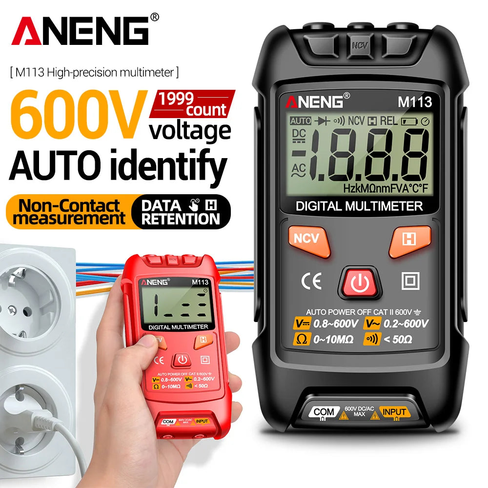 ANENG M113 Inteligent Multimeter 1999 Count Digital AC/DC Voltage Meter Ohm NCV Measuring Mini Instruments Electricity Test Tool