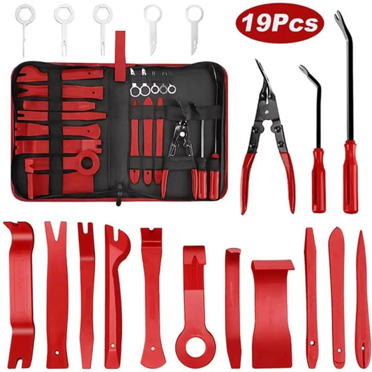 19Pcs Trim Removal Tool Set & Clip Plier Upholstery Remover Nylon Car Panel Removal Set Interior Disassembly Kit