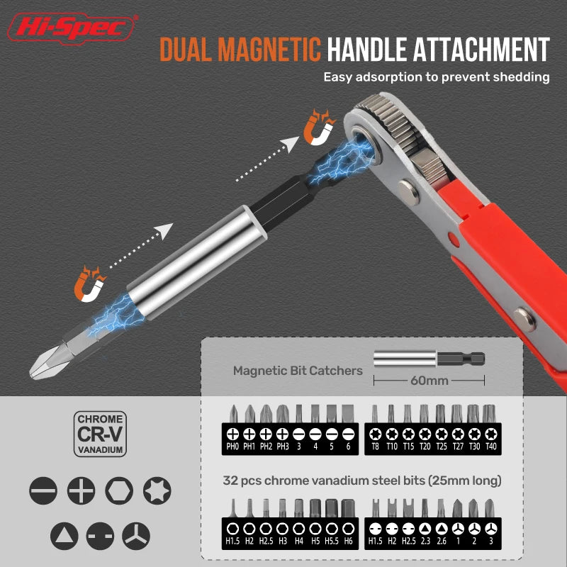 Apollo 1/4" Drive Quick-Release Ratchet & Bit Set, Cr-V Steel w/ Phillips/Slotted Screwdrivers for Auto Repair & Hand Tools