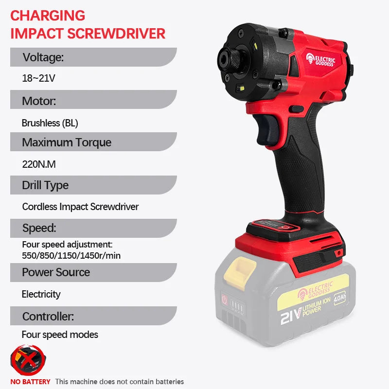 Electric Goddess 220N.  M  Impact Driver Electric Driver Brushless battery screwdrivers High Torque  For Makita 18V Battery Pin