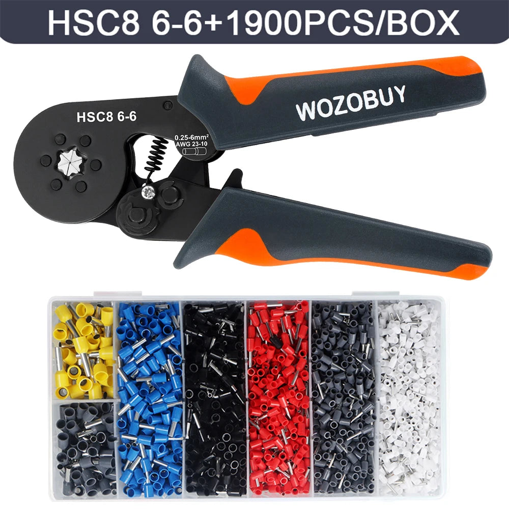 WOZOBUY Hexagonal Self-Adjustable Ratchet,Ferrule Crimping Tool Kit, Crimper Kit with 400/800/1200/1800/1900pcs Wire Terminals
