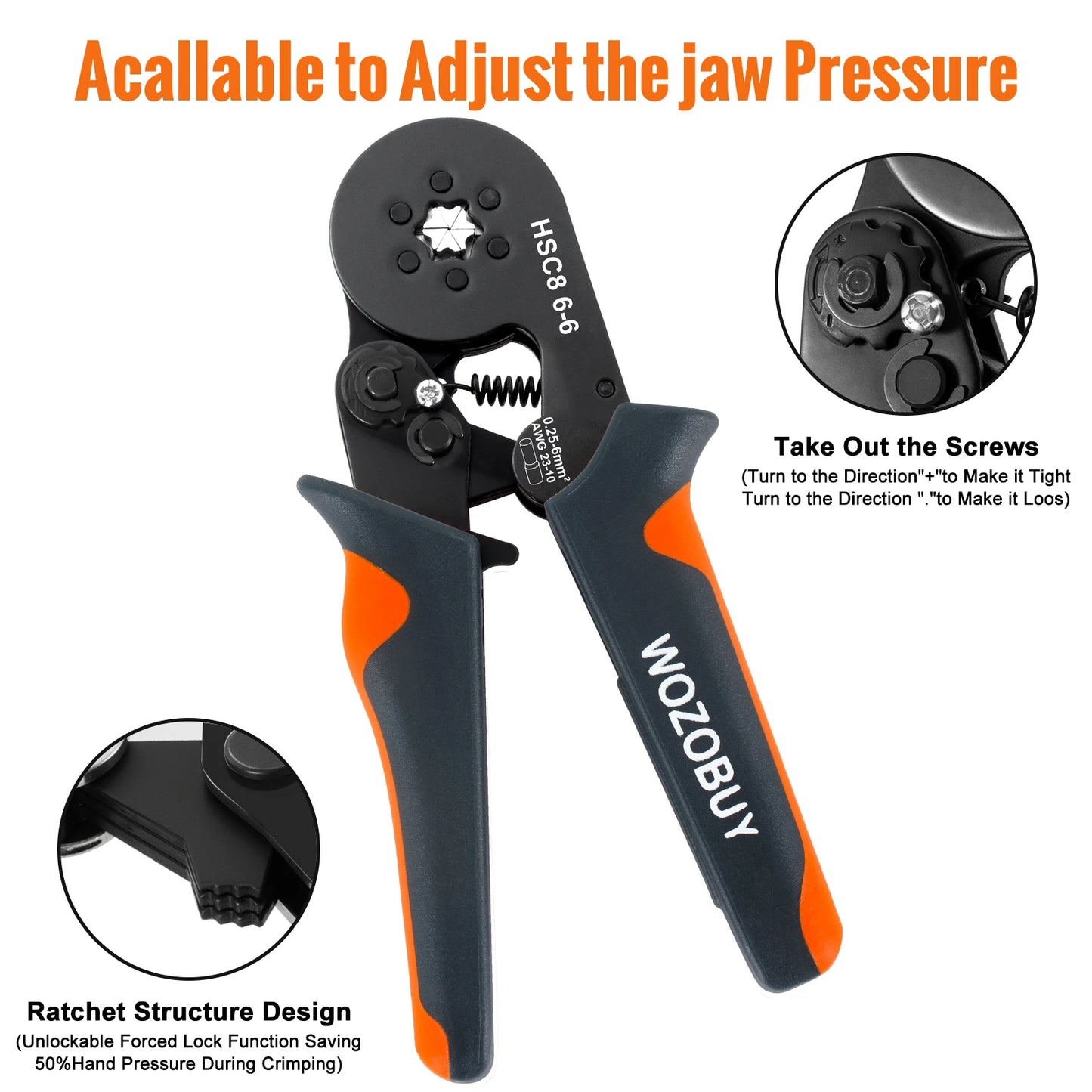 Ferrule Crimping Tool Kit with Ferrules Terminals, WOZOBUY Self-adjustable Ratchet Wire Crimper for Electrical Wire Connectors