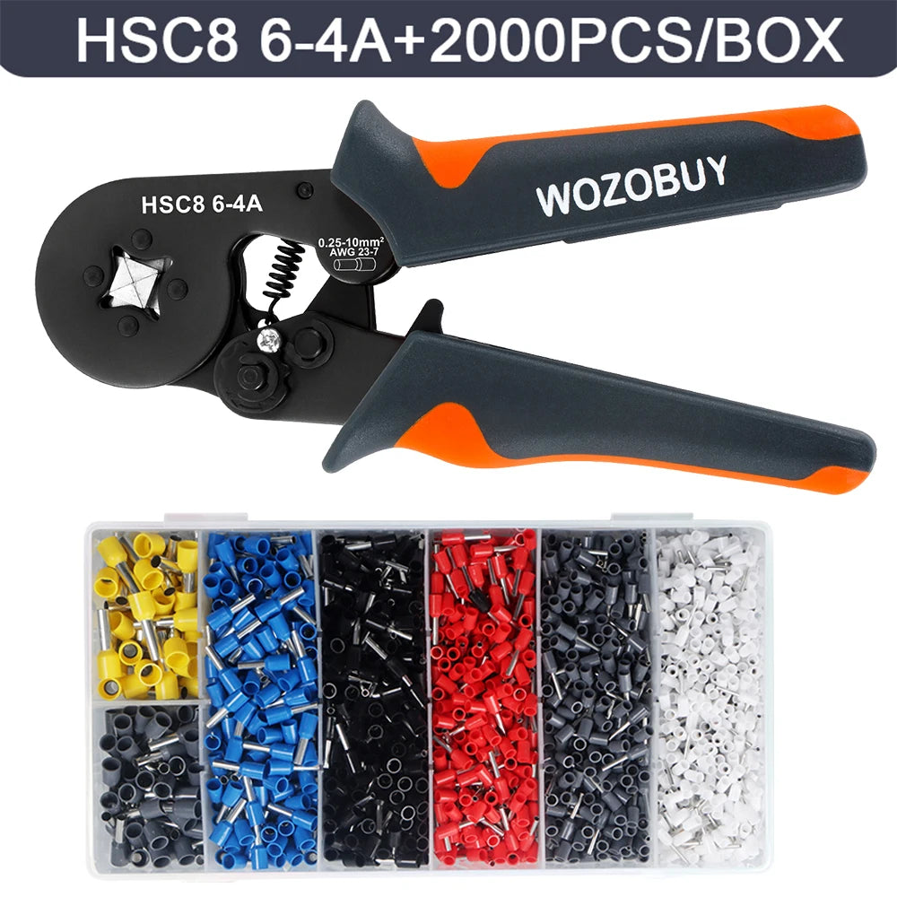 WOZOBUY Hexagonal Self-Adjustable Ratchet,Ferrule Crimping Tool Kit, Crimper Kit with 400/800/1200/1800/1900pcs Wire Terminals
