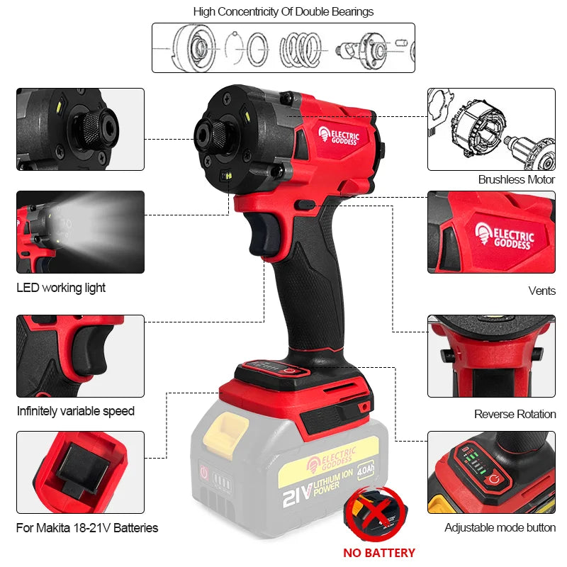Electric Goddess 220N.  M  Impact Driver Electric Driver Brushless battery screwdrivers High Torque  For Makita 18V Battery Pin