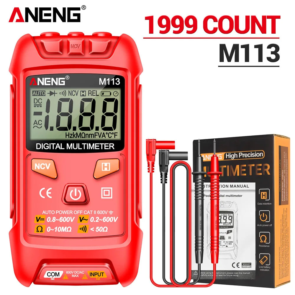 ANENG M113 Inteligent Multimeter 1999 Count Digital AC/DC Voltage Meter Ohm NCV Measuring Mini Instruments Electricity Test Tool
