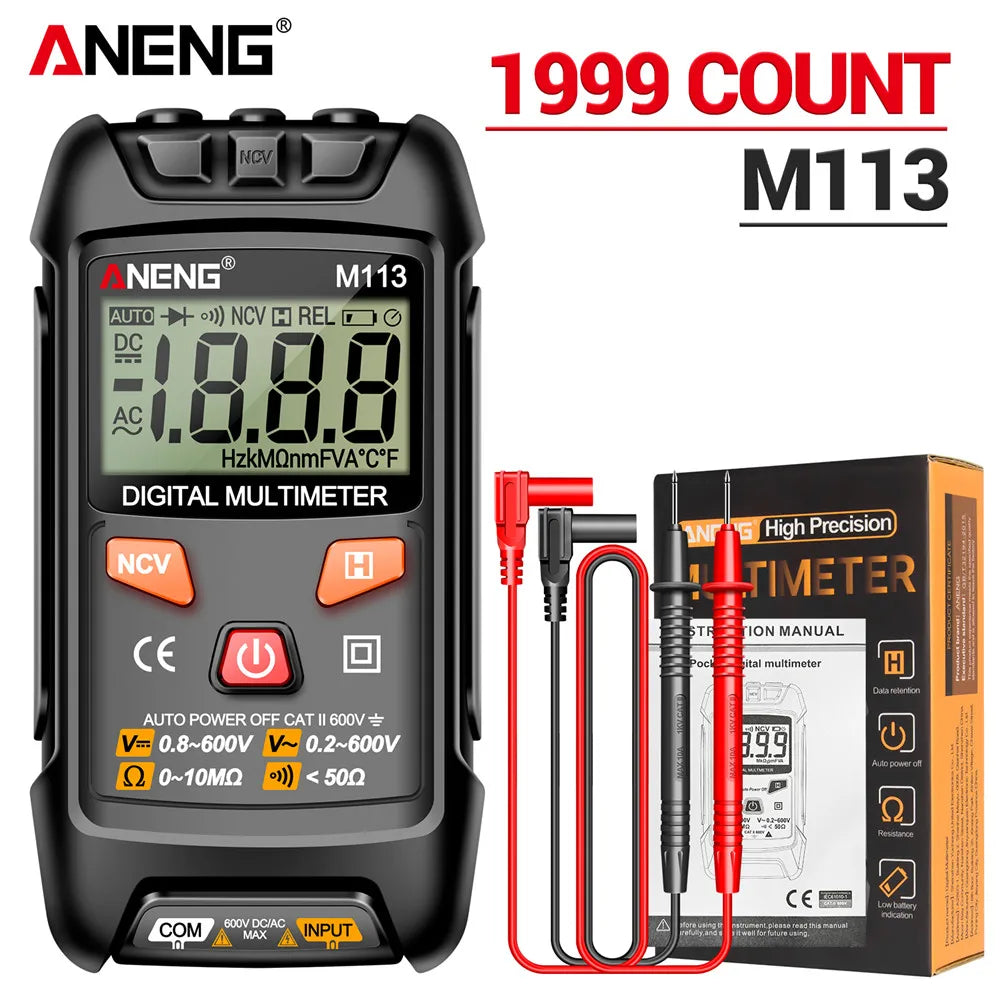 ANENG M113 Inteligent Multimeter 1999 Count Digital AC/DC Voltage Meter Ohm NCV Measuring Mini Instruments Electricity Test Tool