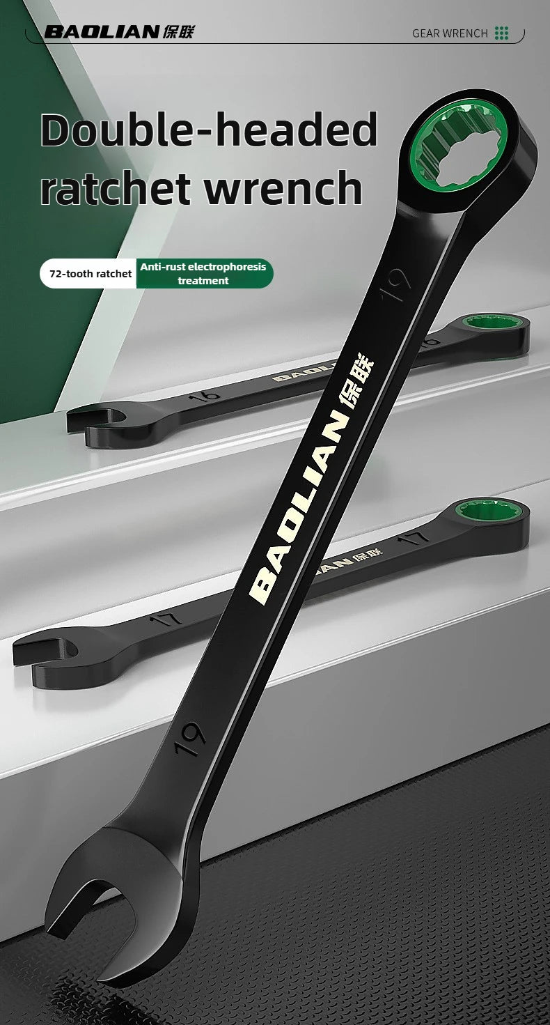 BAOLIAN Dual Directional Fast Plum Blossom Ratchet Wrench, Industrial Grade Automatic Small Opening Dual-use Wrench Tool