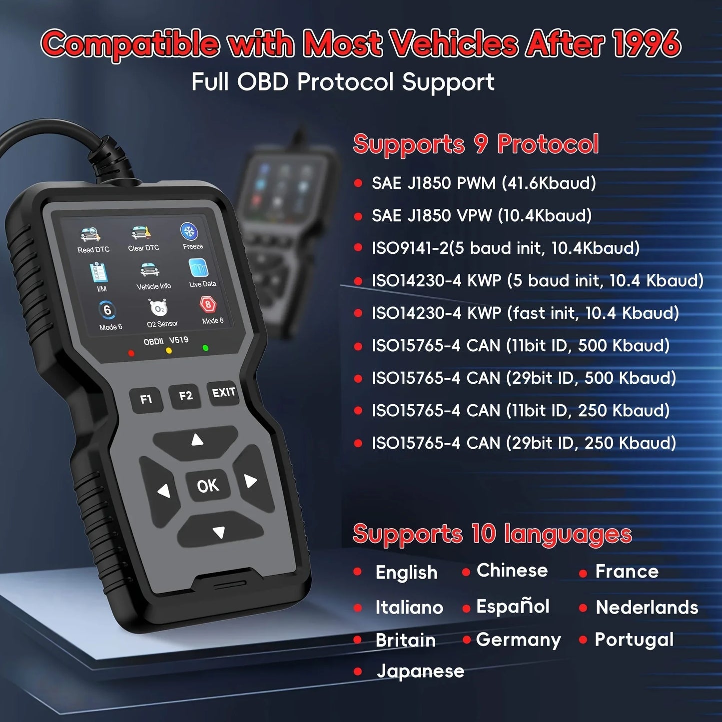 Obd2 Diagnostic Tool-Code Reader,Supports Real-Time Data Stream,No Battery Required,Compatible with Vehicles1996(Obdii/Eobd)