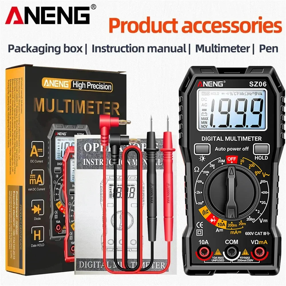 ANENG SZ06 Multimeter 2000 Diode Ohm Professional Smart Mini Multimetro Counts Digital AC/DC Voltage DC Current Tester Tools